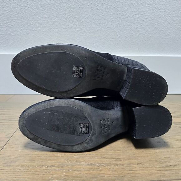 Eileen Fisher Knolls Suede & Recycled Stretch Knit Sock Block Heel Boot in Black - Picture 10 of 12